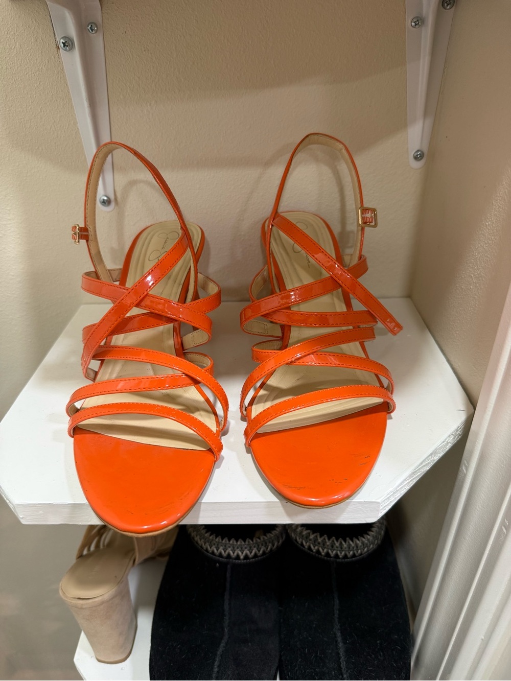 Jessica Simpson Orange Patent Strappy Slingback Heels